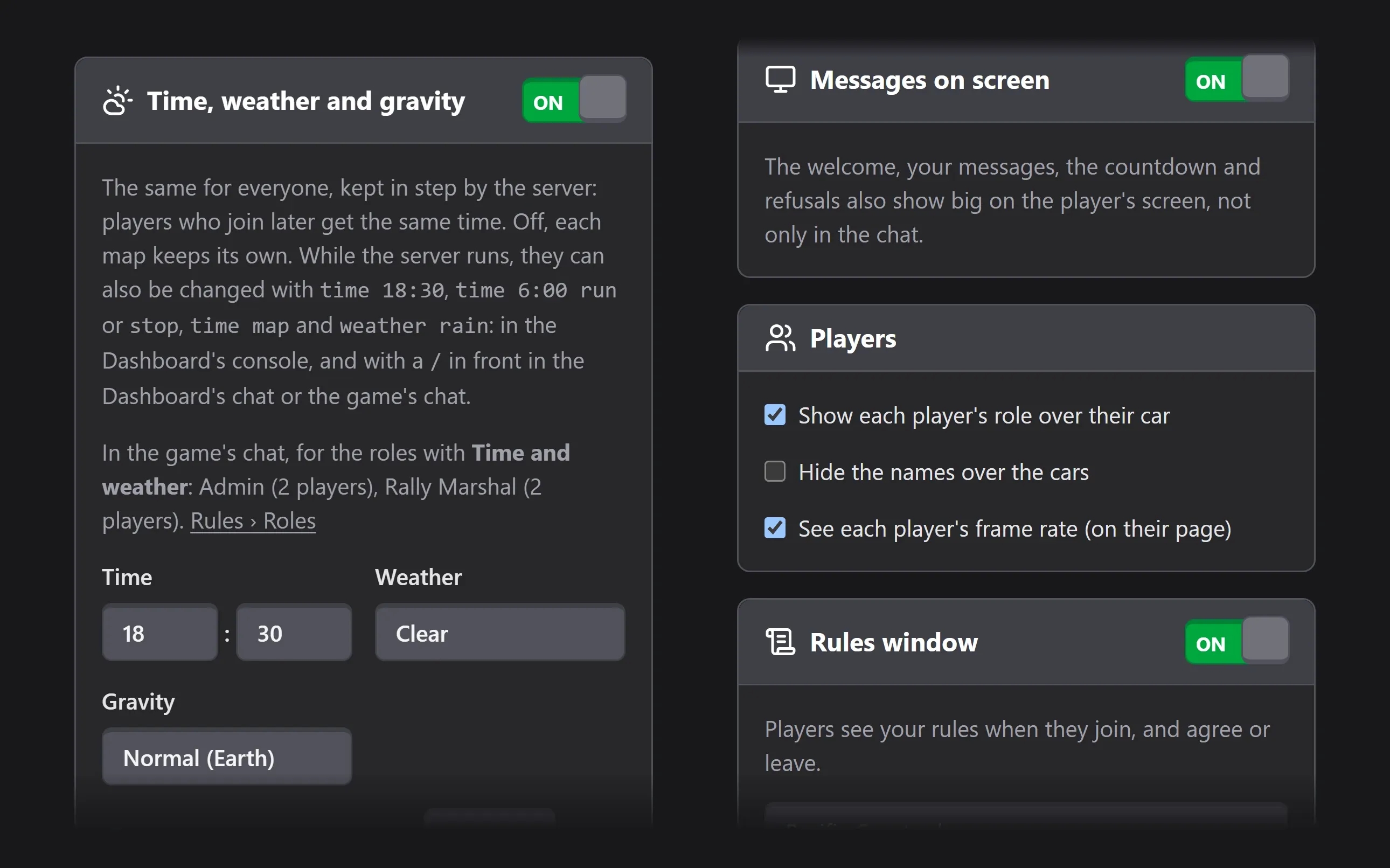 BeamMP Server Manager time, weather and gravity settings, synced for every player